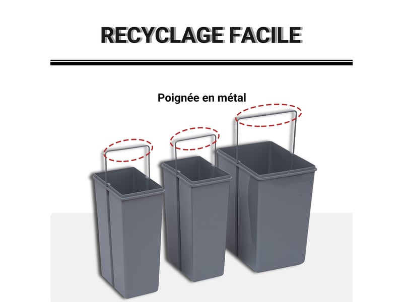  Poubelle coulissante sous évier 3 bacs 40l en acier gris 48x34,2x41,8 cm  - Conforama E