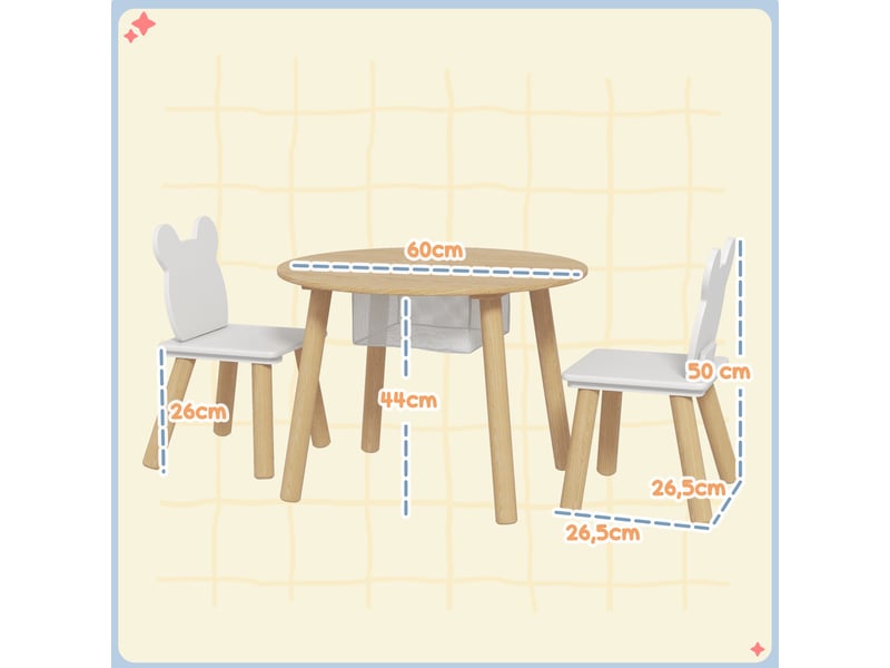  Ensemble 1 table ronde, 2 chaises pour enfant 3 pièces, dossier en forme d'ours, activités, bricolage, 3-6 ans, repas  - Conforama C