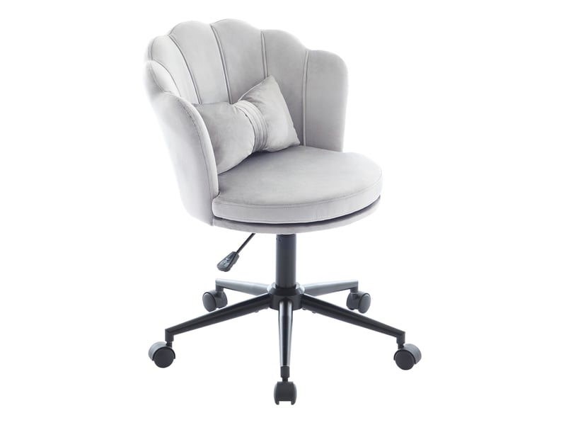  Chaise de bureau ulevr réglable en hauteur, pivotante à 360°, velours gris, dossier pétale, coussin lombaire, roulettes, 55 x 62 cm  - Conforama A