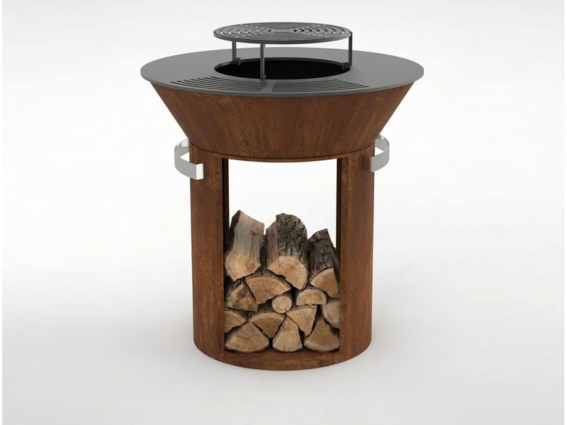  Barbecue rond grand avec plaque d'acier rond et grill en acier corten EFP59CO ROUND - Conforama D