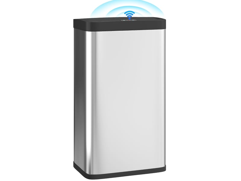  Poubelle à capteur tcqpz 45 l en acier inoxydable argenté avec couvercle à fermeture silencieuse  - Conforama D