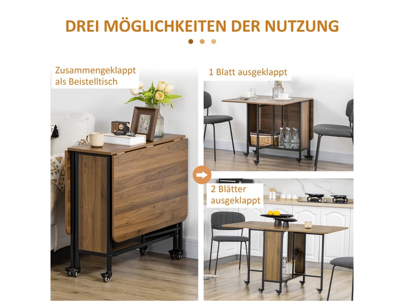  Table à manger pliante mobile 6 personnes avec étagère - lpospi - 6 roues freinées bois marron clair  - Conforama E