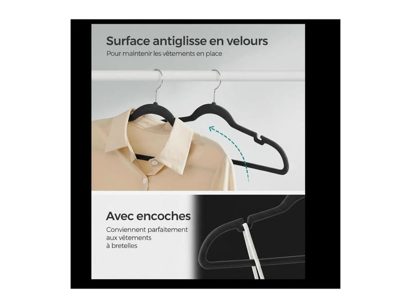  50 cintres antidérapants, encoches pour bretelles fines, crochet pivotant 360°, plastique abs résistant, pour armoire compacte  - Conforama B