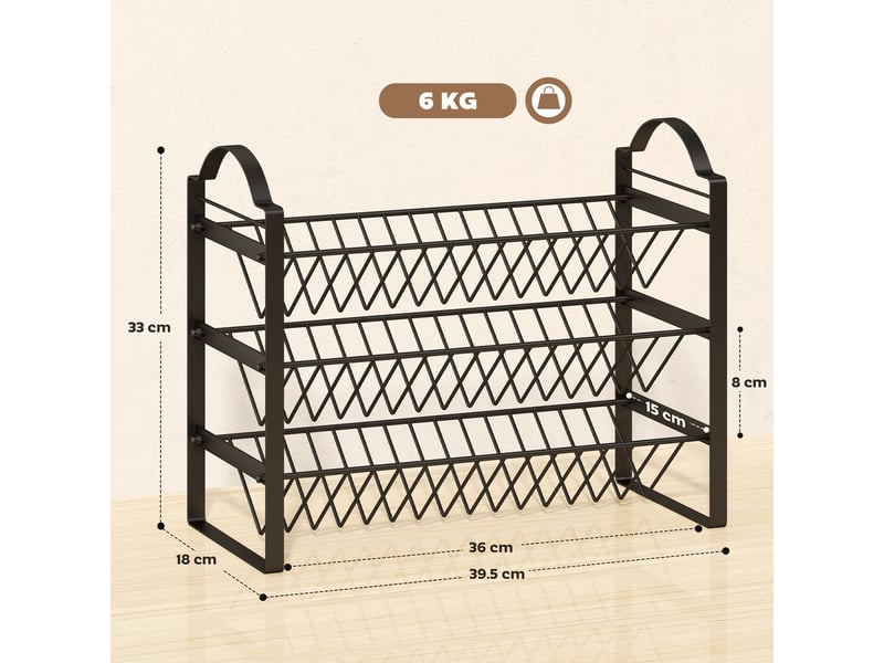  Étagère à épices à trois niveaux pour la cuisine, rangement gain de place avec étagères métalliques inclinées, noire  - Conforama E