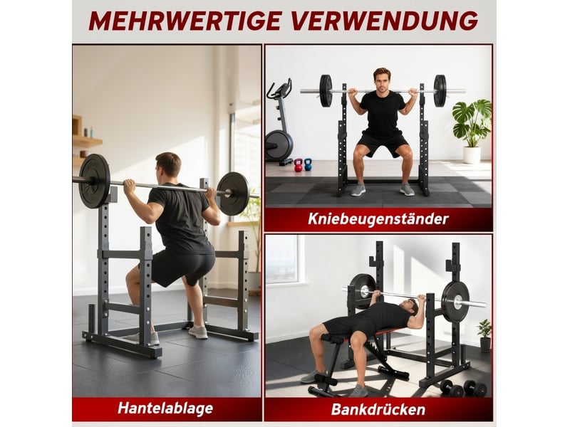  Rack à squat réglable 110x91x145 cm – noir – double support de barre avec rangement de disques  - Conforama D