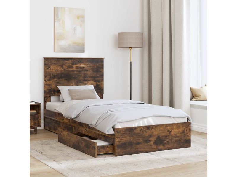  Lit simple- lit adulte -  lit de rangement chêne fumé 100 x 200 cm bois d'ingénierie  - Conforama B