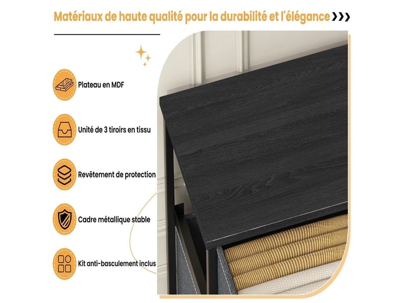  Chiffonnier neuf tiroirs tissu meuble de rangement 76 cm gris fonce moderne  - Conforama C