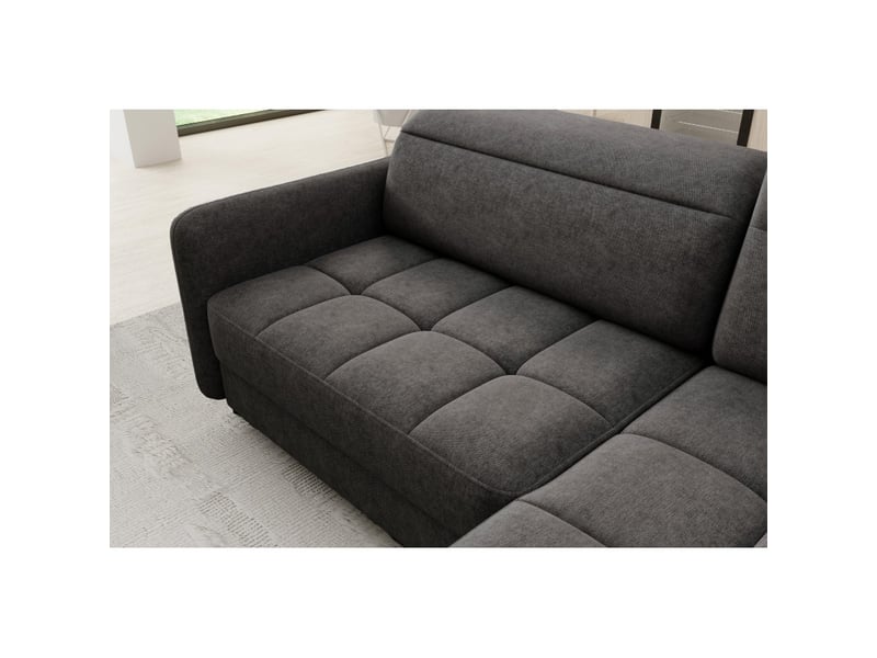  Canapé d'angle droit convertible barnea 208 cm gris foncé en tissu chenille avec rangement  - Conforama D
