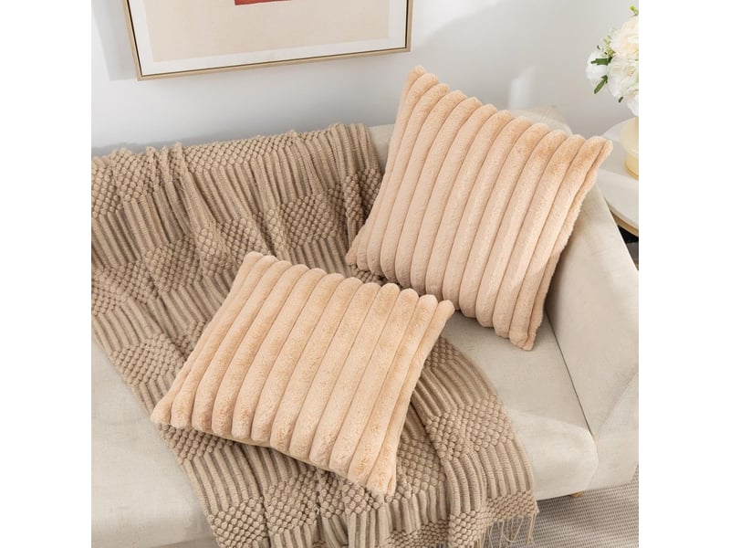  Lot de 2 housses de coussin 45 x 45 cm peluche jaune thé chicfurn  - Conforama D