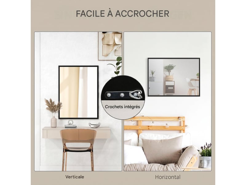  Miroir mural rectangulaire cadre en mdf noir 60 x 80 cm  - Conforama E