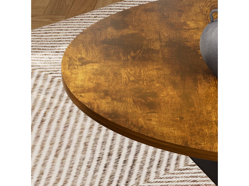  Table de salle à manger ronde 1 à 4 personnes en panneaux de particules et acier 90×90×78 cm marron rustique noir  - Conforama D