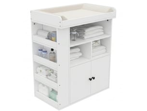 Table à langer bébé 2-en-1 82x50x100 cm, meuble de rangement, barrière amovible, deux portes, mdf blanc