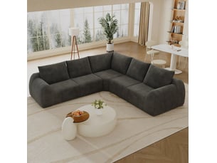 Canapé d'angle compressé panoramique fixe <strong>MODENVIE</strong> <strong></strong> 5 places Tissu gris foncé