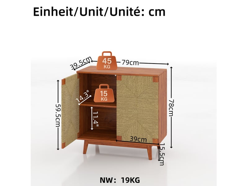  Buffet 2 portes buffet de rangement 79x39.5x78 cm marron style boho  - Conforama C