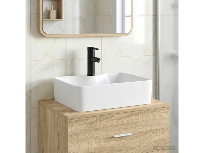  Lavabo de salle de bain avec robinet et évacuation noir mat shl8313  - Conforama B