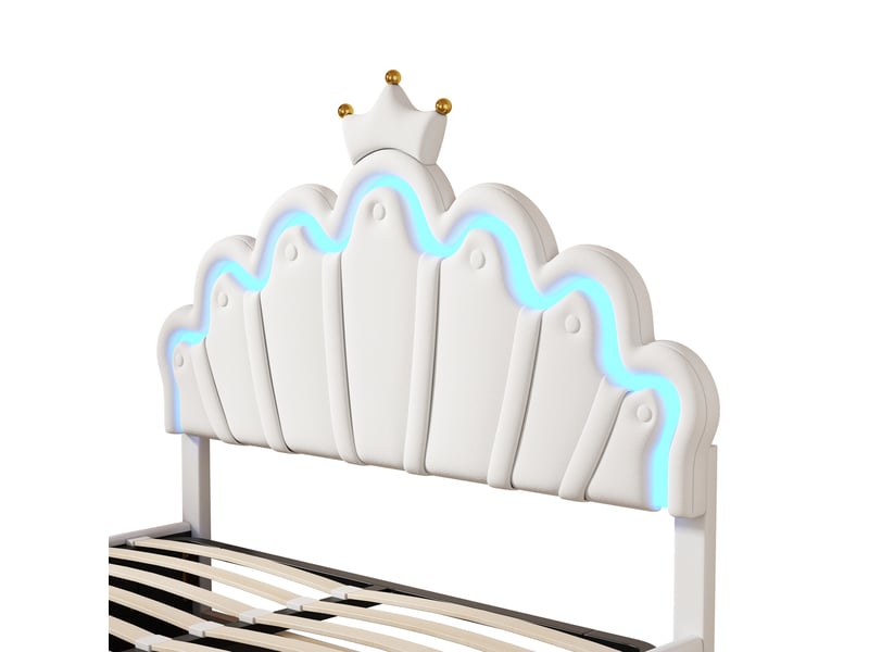  Lit coffre 140x200 cm avec éclairage réglable, mdf et polyuréthane (pu), blanc, sans matelas  - Conforama E