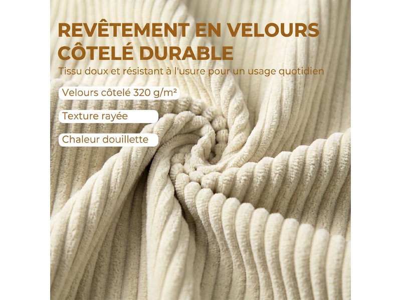 Banc de rangement 73 l, beige, coffre de rangement rembourré en velours côtelé avec accoudoirs et pieds en bois d'hévéa - Conforama A