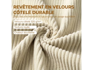 Banc de rangement 73 l, beige, coffre de rangement rembourré en velours côtelé avec accoudoirs et pieds en bois d'hévéa