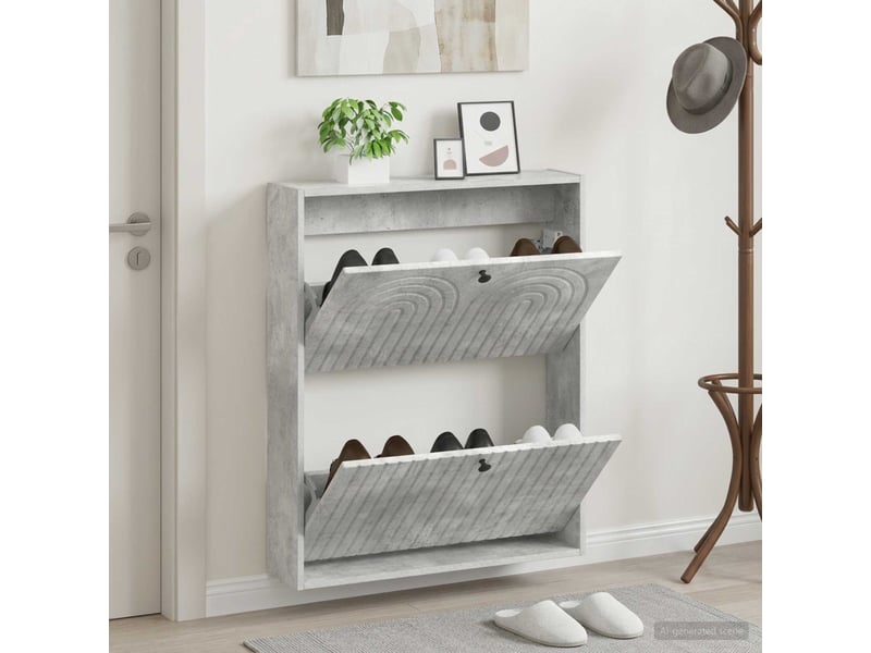  Meuble à chaussures mural, armoire à chaussures alkmaar 71x17x86 cm gris béton  - Conforama B