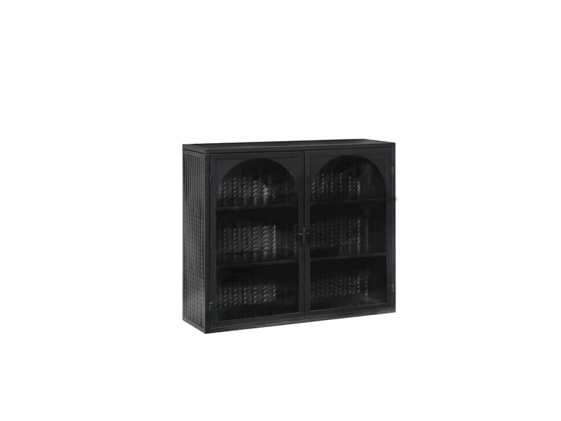 Armoire murale modèle woven 70 cm, noir, 2 portes vitrées, 3 niveaux de rangement, design tressé - Conforama D
