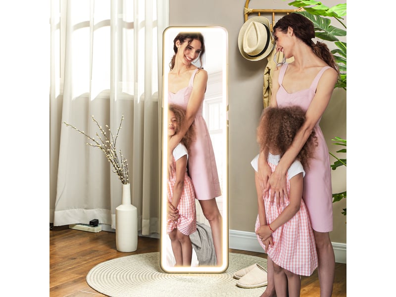  Miroir pleine longueur 150 x 40 cm avec éclairage led 3 couleurs, fonction mémoire et commandes tactiles intelligentes, noir  - Conforama C