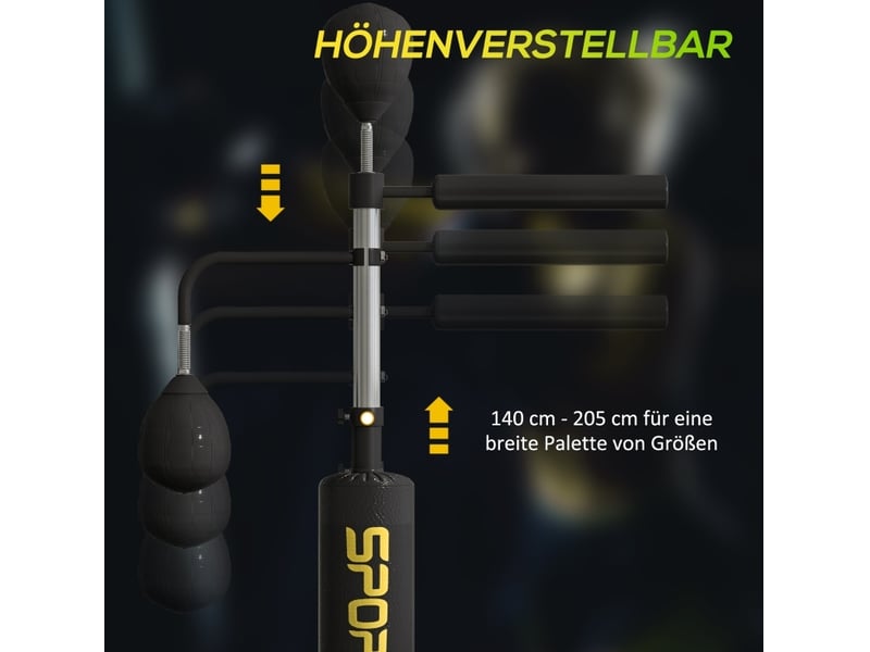  Station de boxe 107 x 36 x 140-205 cm – noire – hauteur réglable, 2 speedballs, barre de réaction rotative  - Conforama D