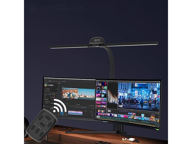 Lampe de bureau double tête avec pince horloge  alarme  rappel de position assise prolongée  avec télécommande  - Conforama C