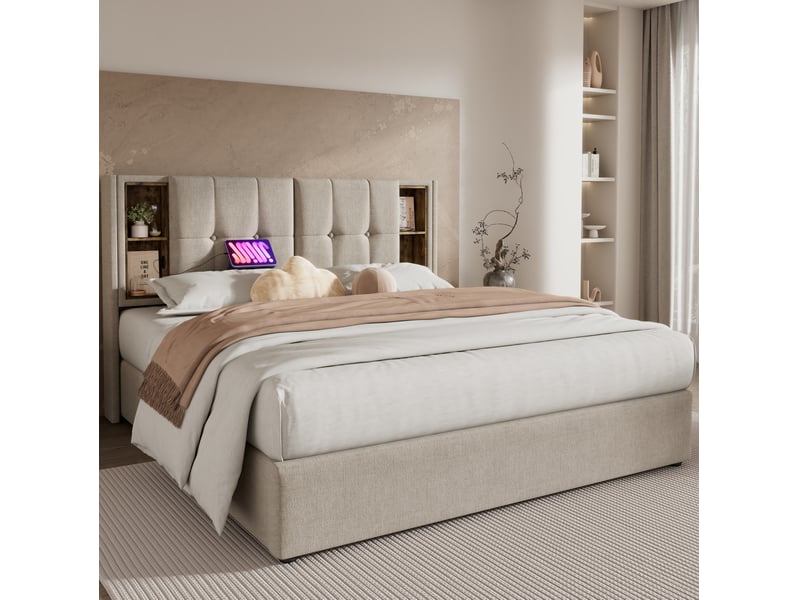 Lit coffre 160x200 avec charge sans fil, usb et rangement evryae - Conforama D