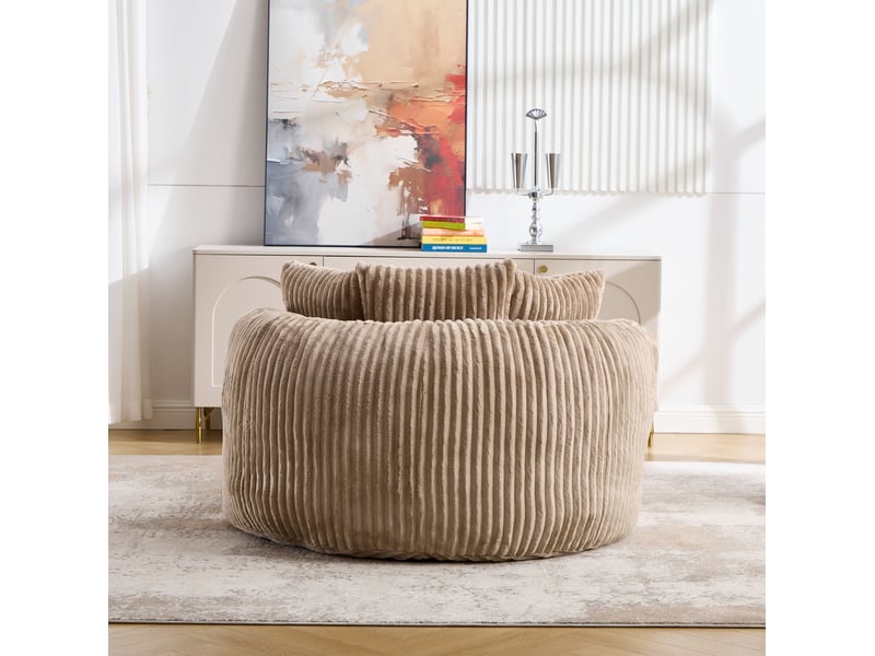  Fauteuil rond de détente modenvie avec repose-pieds, 5 coussins, chenille côtelée, camel et marron, 168 x 123 x 63 cm  - Conforama D
