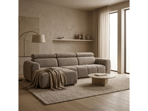 Canapé d'angle convertible avec têtières relevables en tissu taupe -