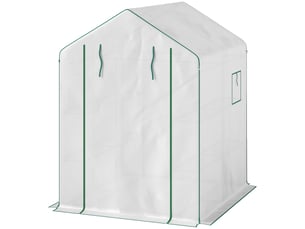 Serre de jardin avec 1 porte 2 fenêtres étagères 3 niveaux pour légumes plantes fleurs bâche pe 140 x 143 x 190 cm blanc