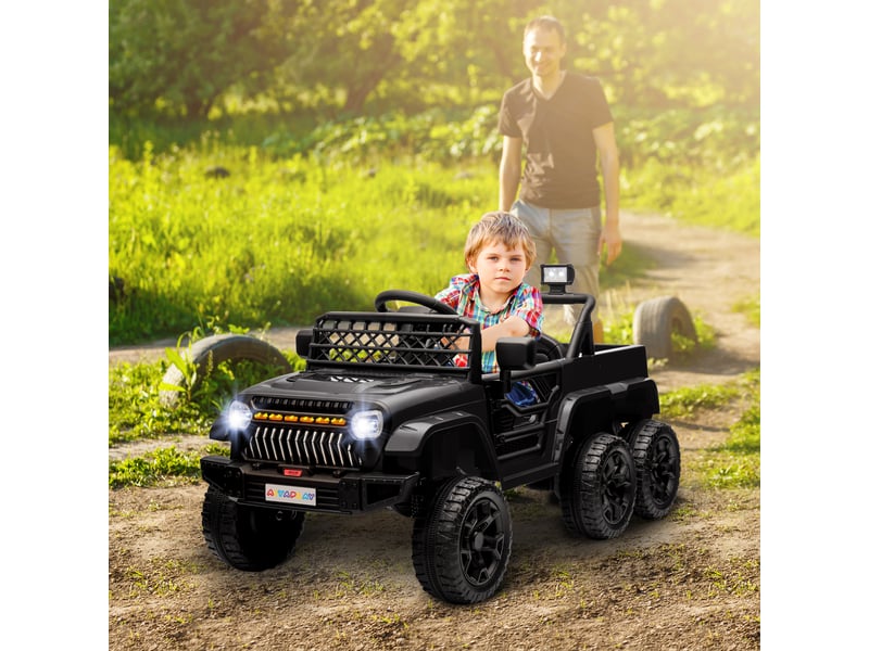  Voiture électrique enfant buggy électrique enfant 2 moteurs 12 v 3 vitesses remorque arrière 122l x 62,5l x 65h cm noir  - Conforama C