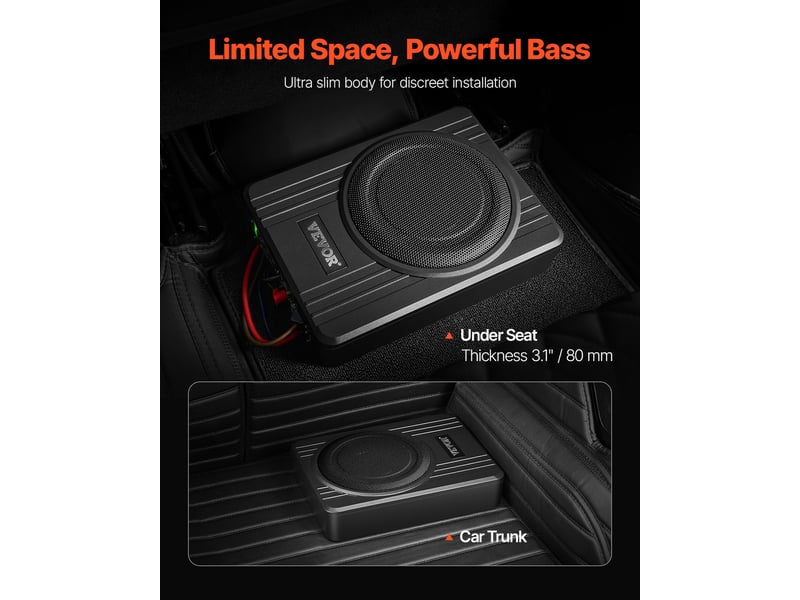  Vevor caisson basses voiture 300 w, 254 mm, ampli intégré, contrôleur volume.  - Conforama B