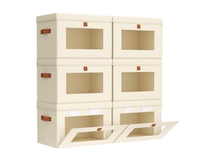 Lot de 6 bacs de rangement pliables en non-tissé beige avec fenêtre – organiseur pour vêtements et dressing