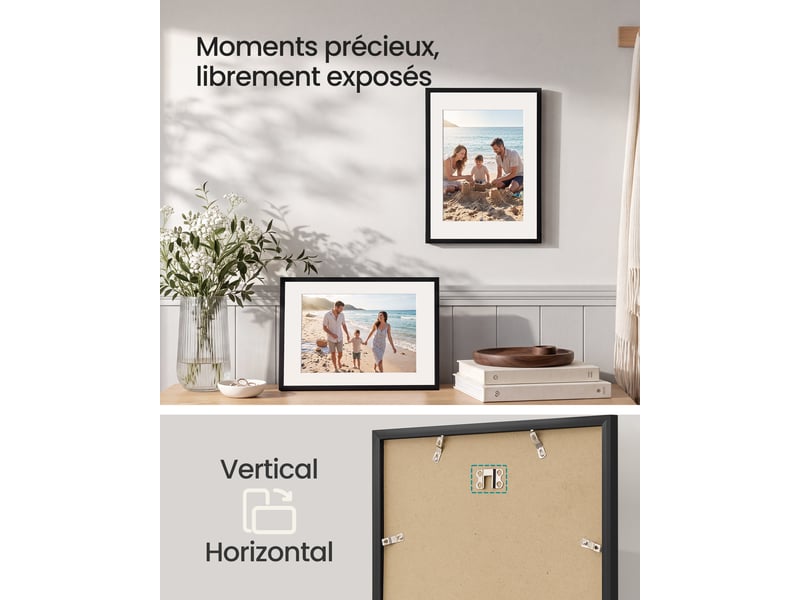  Cadres photo, lot de 3, en pvc, décoration murale, 42 x 32 x 1,5 cm, noir  - Conforama C