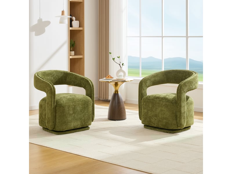  Fauteuil pivotant à 360 degrés avec assise rembourrée et dossier ergonomique en chenille verte, 70 × 65,5 × 74 cm  - Conforama C