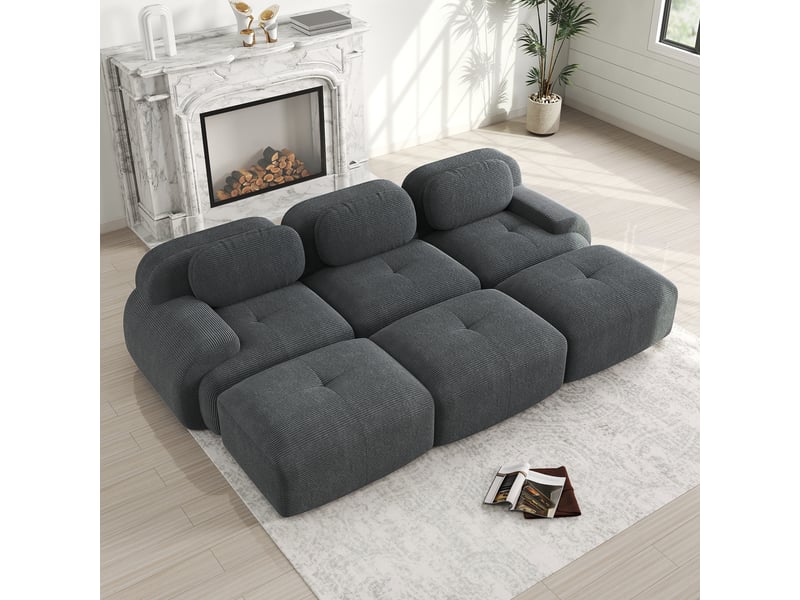 Canapé modulable, canapé 3 places, en velours tricoté, gris, sans montage, sans structure, home cinéma, pour salon  - Conforama R