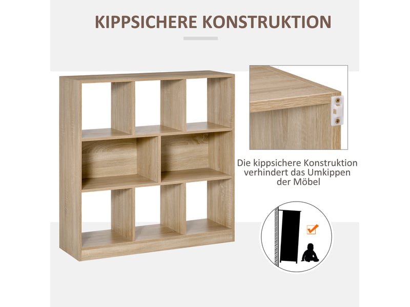  Bibliothèque design 97,5x30x100 cm – chêne clair – 3 niveaux, 8 compartiments ouverts pour salon et bureau  - Conforama D