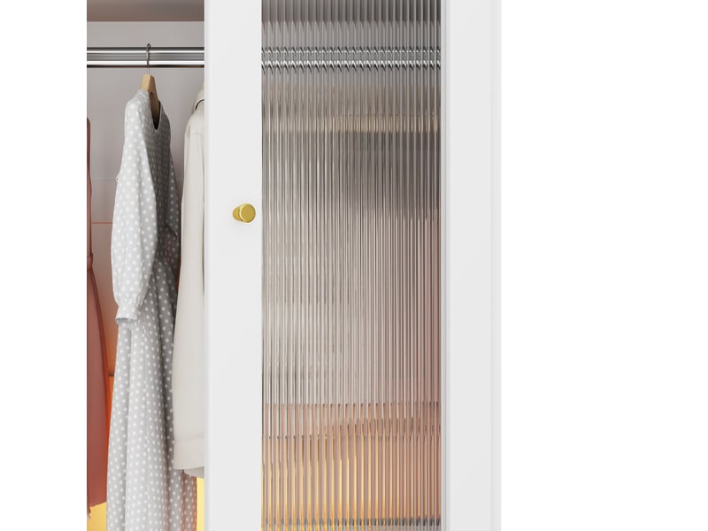  Armoire modenvie 2 portes en verre strié 90 x 50 x 200 cm avec 2 tiroirs blanche  - Conforama E