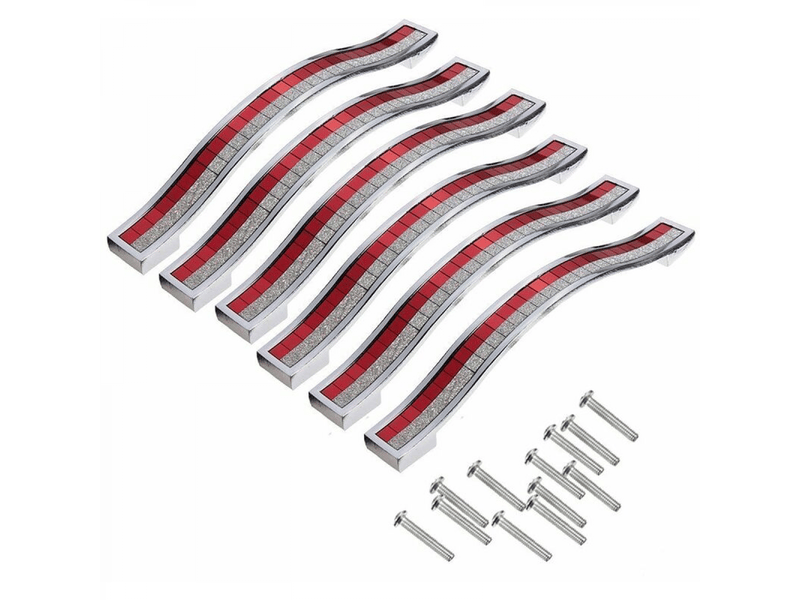  6 poignées de porte décoratives en cristal de 96 mm, bouton de meuble pour tiroir, armoire, garde-robe, placard de rangement, argent rouge  - Conforama A