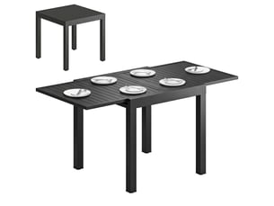 Table de jardin extensible 4-6 personnes en aluminium noir 80-160 x 80 x 75 cm