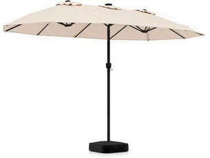 Parasol double à 12 baleines (beige, 4,36 x 2,58 m, avec pied et led) | parasol rectangulaire avec manivelle, 144 led solaires, 12 modes