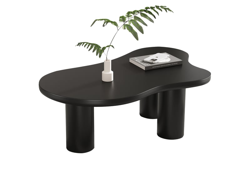  Table basse forme nuage noire 107 cm, plateau en mdf laqué et pieds cylindriques en pvc, design moderne  - Conforama A