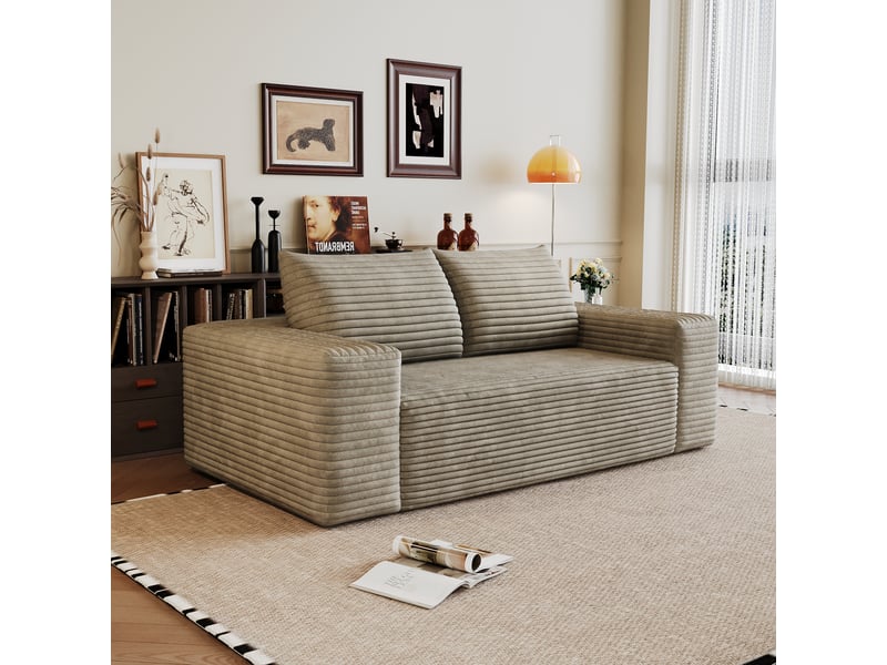 Canapé droit 2 places 180 cm camel en velours côtelé, design cloud sans cadre, assise profonde, sans montage Fay Lum - Conforama B