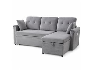 Canapé d'angle convertible réversible 3 places avec coffre en chenille gris, 206 × 130 × 85 cm