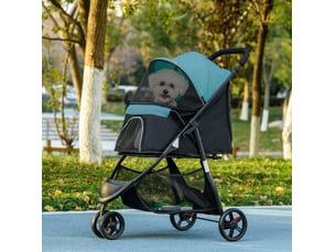 Poussette pliable 80,5x51,5x100 cm avec capote de pluie noir et bleu
