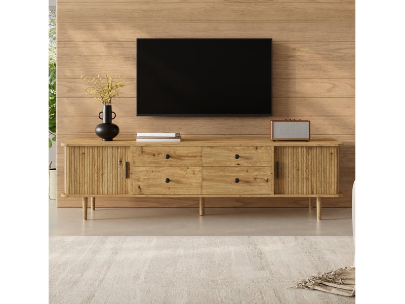  Meuble tv tcqpz 165 x 40 x 46 cm 4 tiroirs 2 portes coulissantes mdf décor bois  - Conforama D