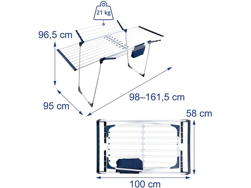  Séchoir à linge extensible pliable 96,5 x 161,5 x 95 cm surface de séchage 22,5 m² stable en acier blanc 13_0018993  - Conforama B