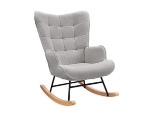Fauteuil à bascule - 75x68x92cm - rocking chair en tissu bouclette avec dossier capitonnée et pieds en bois - gris clair