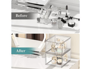 Boîtes maquillage empilables corganisateurs tiroirs – transparent, poignées – coiffeusearmoirescuisine.